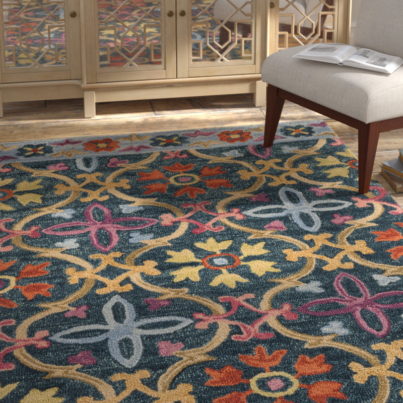 Bungalow Rose Talmo Wool Blue/Yellow Area Rug & Reviews Wayfair